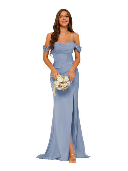 Satin Off-the-Shoulder Floor-Length Bridesmaid Dresses in Mermaid/Trumpet Style