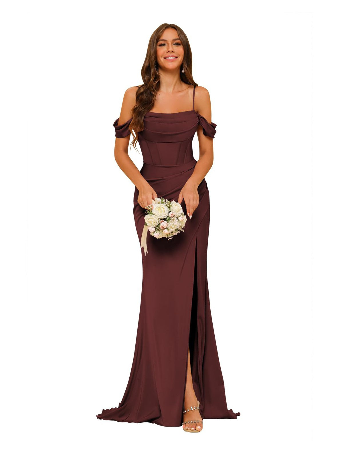 Satin Off-the-Shoulder Floor-Length Bridesmaid Dresses in Mermaid/Trumpet Style