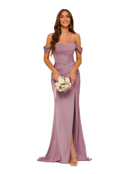 Satin Off-the-Shoulder Floor-Length Bridesmaid Dresses in Mermaid/Trumpet Style