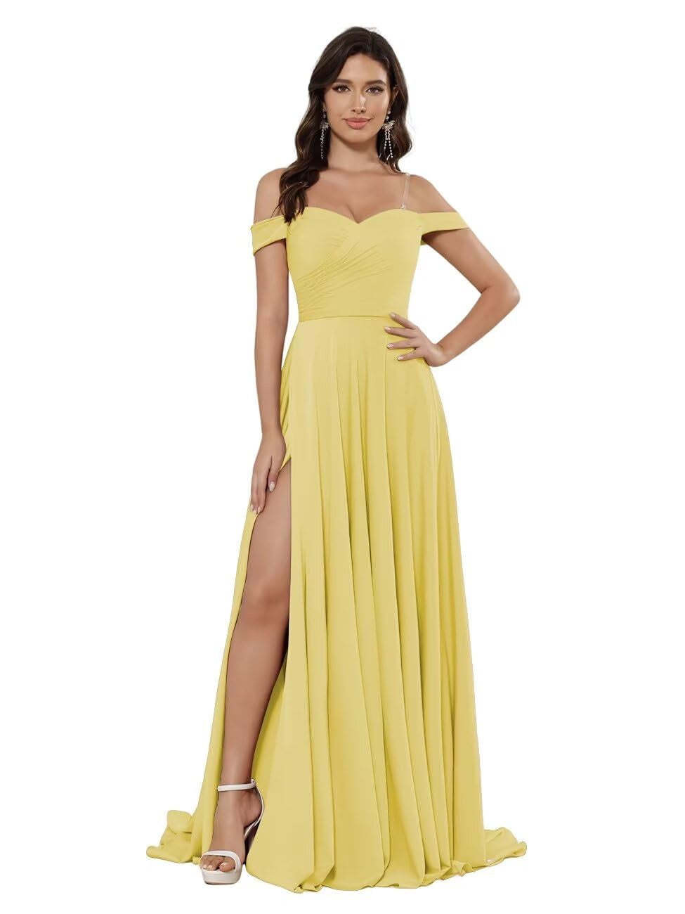 Off-the-shoulder Sleeveless Floor-Length Bridesmaid Dresses in Princess Satin with an A-Line Cut