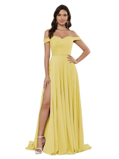 Off-the-shoulder Sleeveless Floor-Length Bridesmaid Dresses in Princess Satin with an A-Line Cut