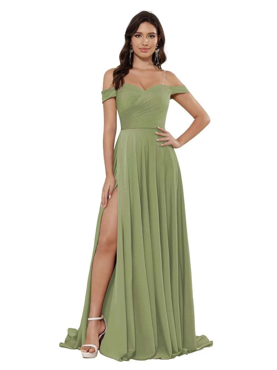 Off-the-shoulder Sleeveless Floor-Length Bridesmaid Dresses in Princess Satin with an A-Line Cut