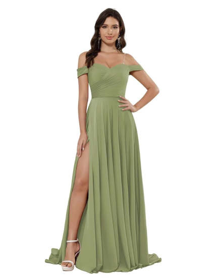 Off-the-shoulder Sleeveless Floor-Length Bridesmaid Dresses in Princess Satin with an A-Line Cut