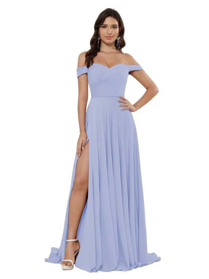 Off-the-shoulder Sleeveless Floor-Length Bridesmaid Dresses in Princess Satin with an A-Line Cut
