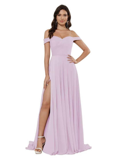 Off-the-shoulder Sleeveless Floor-Length Bridesmaid Dresses in Princess Satin with an A-Line Cut