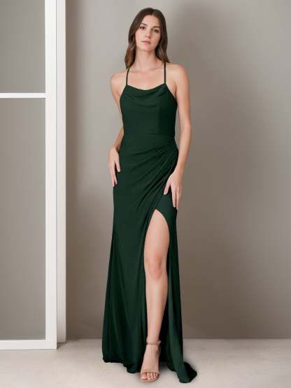 Princess A-Line Floor-Length Bridesmaid Dress with Spaghetti Straps, Side Split, and Ruching