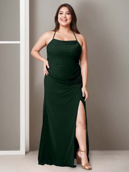 Princess A-Line Floor-Length Bridesmaid Dress with Spaghetti Straps, Side Split, and Ruching
