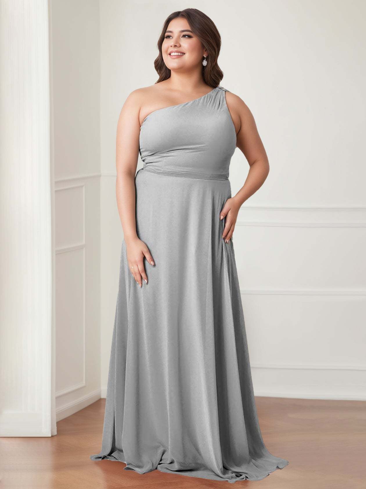 One-Shoulder Princess A-Line Floor-Length Bridesmaid Dress with Bowknot