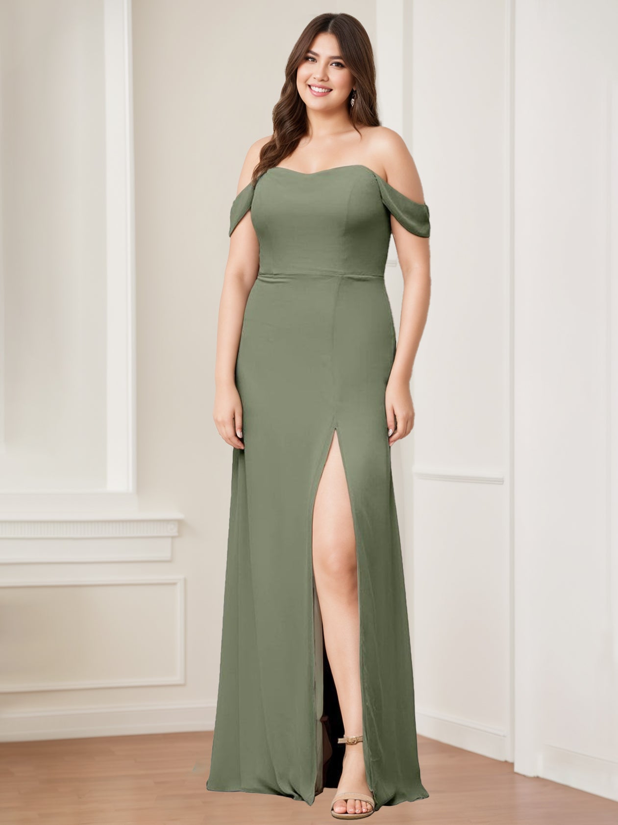 Princess A-Line Floor-Length Off-the-Shoulder Bridesmaid Dress with Side Split