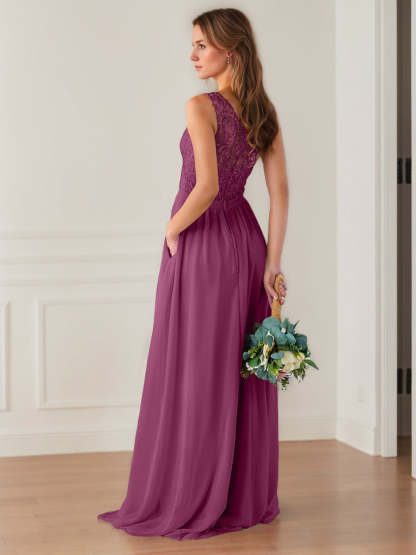 One-Shoulder Princess A-Line Floor-Length Bridesmaid Dress with Lace, Beading, and Embroidery