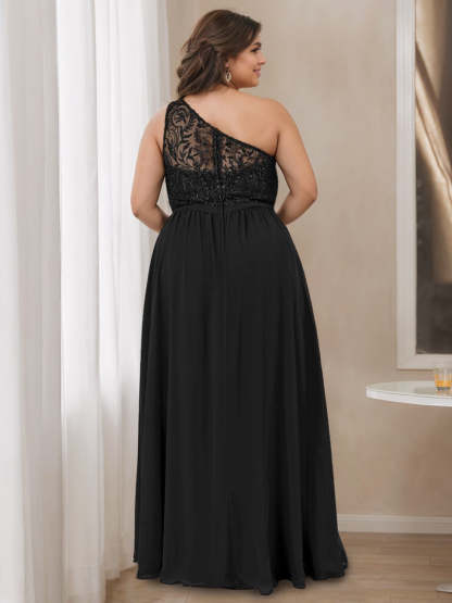 One-Shoulder Princess A-Line Floor-Length Bridesmaid Dress with Lace, Beading, and Embroidery