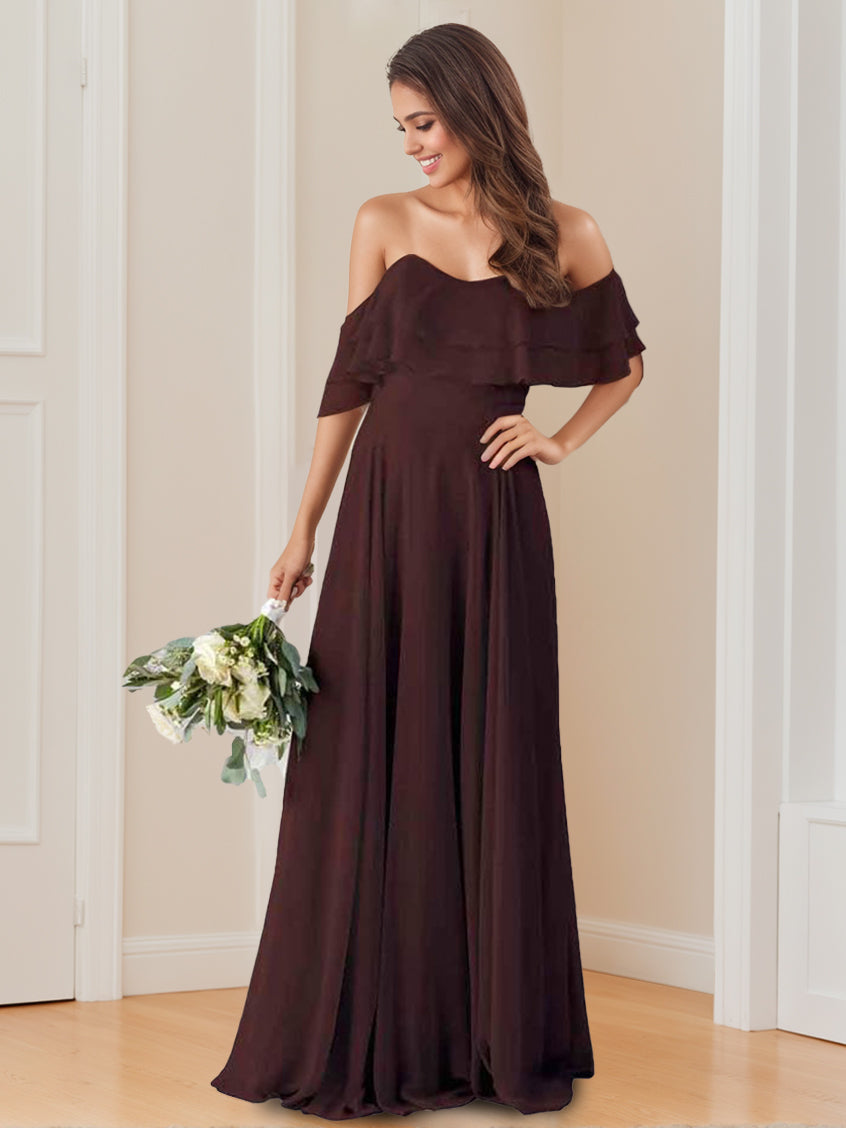 Floor-Length Off-the-Shoulder Princess Bridesmaid Dresses with Ruched A-Line