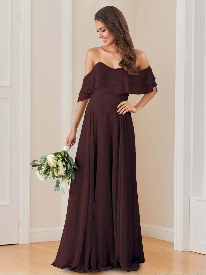 Floor-Length Off-the-Shoulder Princess Bridesmaid Dresses with Ruched A-Line