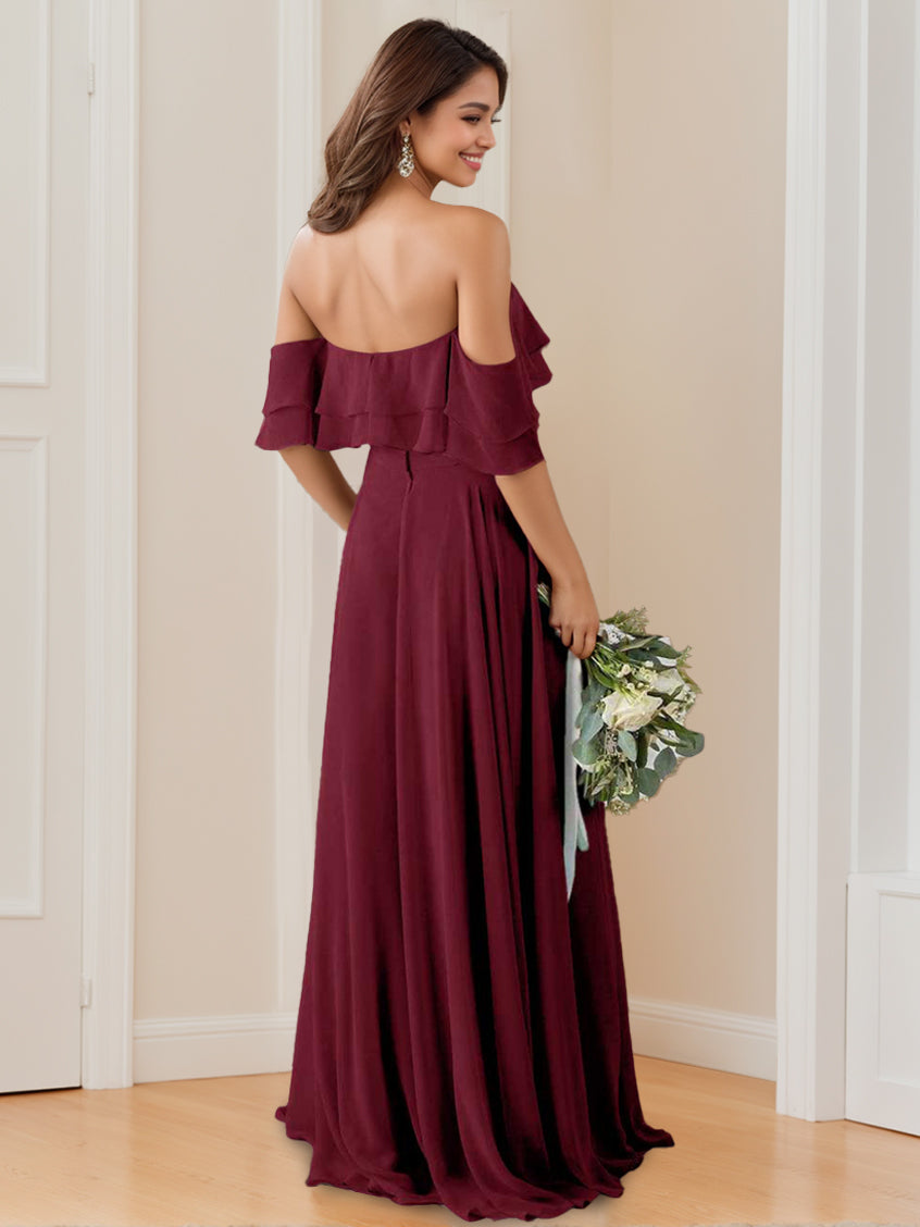 Floor-Length Off-the-Shoulder Princess Bridesmaid Dresses with Ruched A-Line