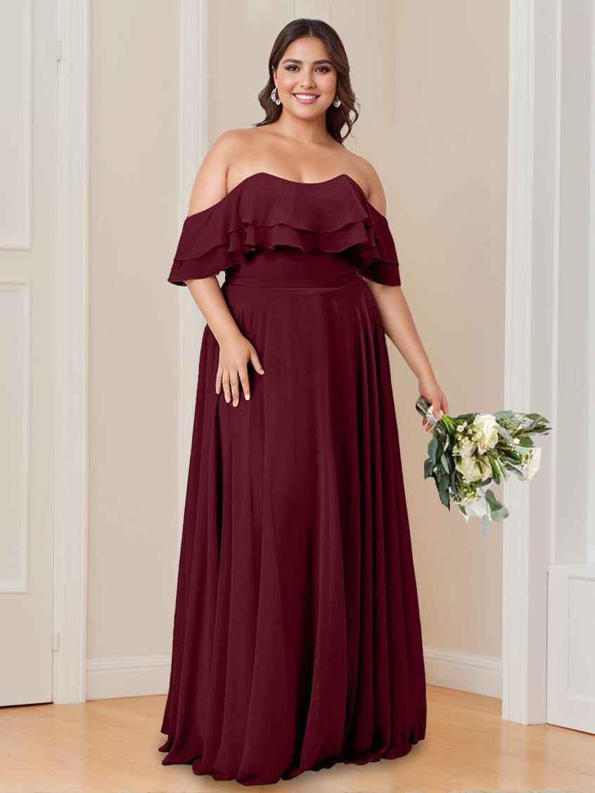 Floor-Length Off-the-Shoulder Princess Bridesmaid Dresses with Ruched A-Line