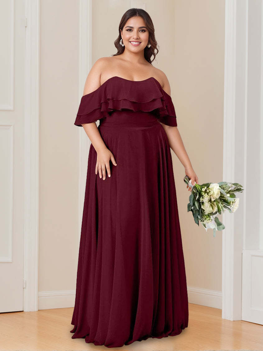 Floor-Length Off-the-Shoulder Princess Bridesmaid Dresses with Ruched A-Line