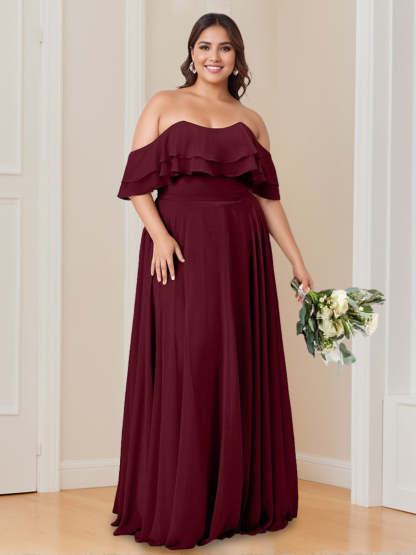 Floor-Length Off-the-Shoulder Princess Bridesmaid Dresses with Ruched A-Line