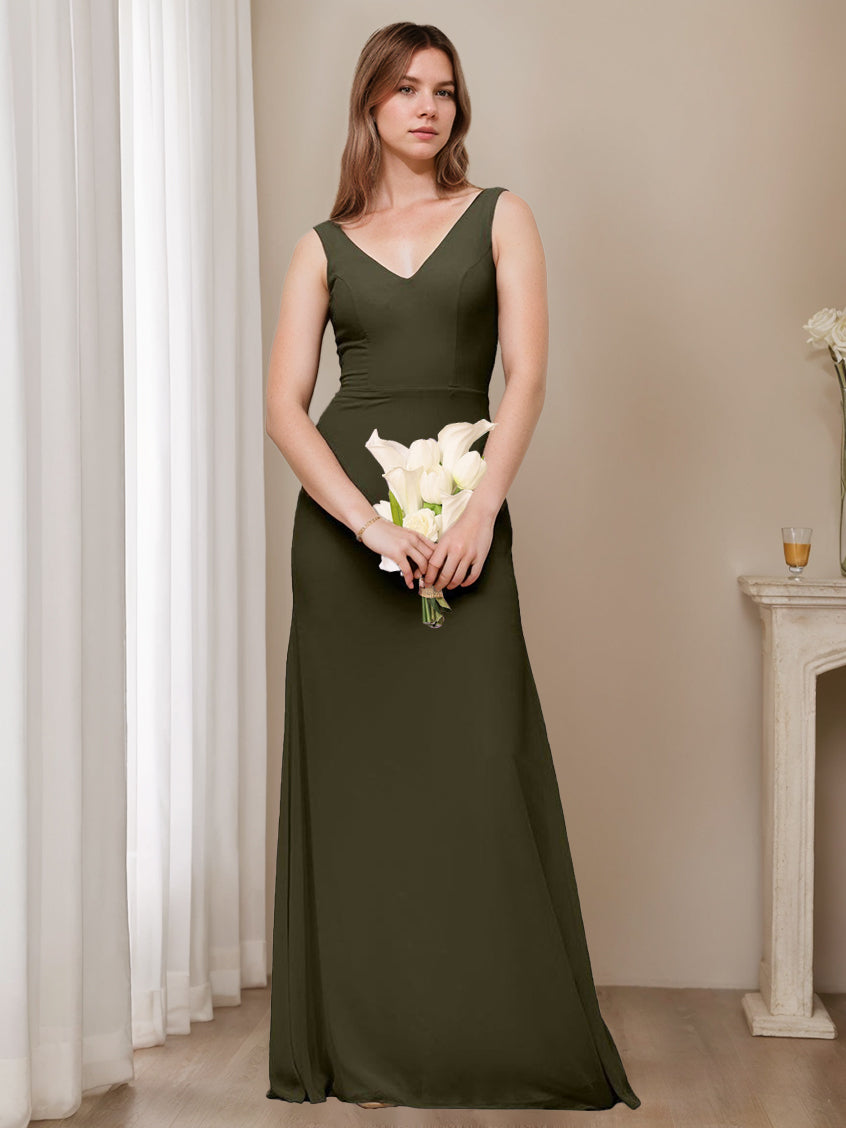 Princess V-Neck A-Line Floor-Length Sleeveless Bridesmaid Dresses