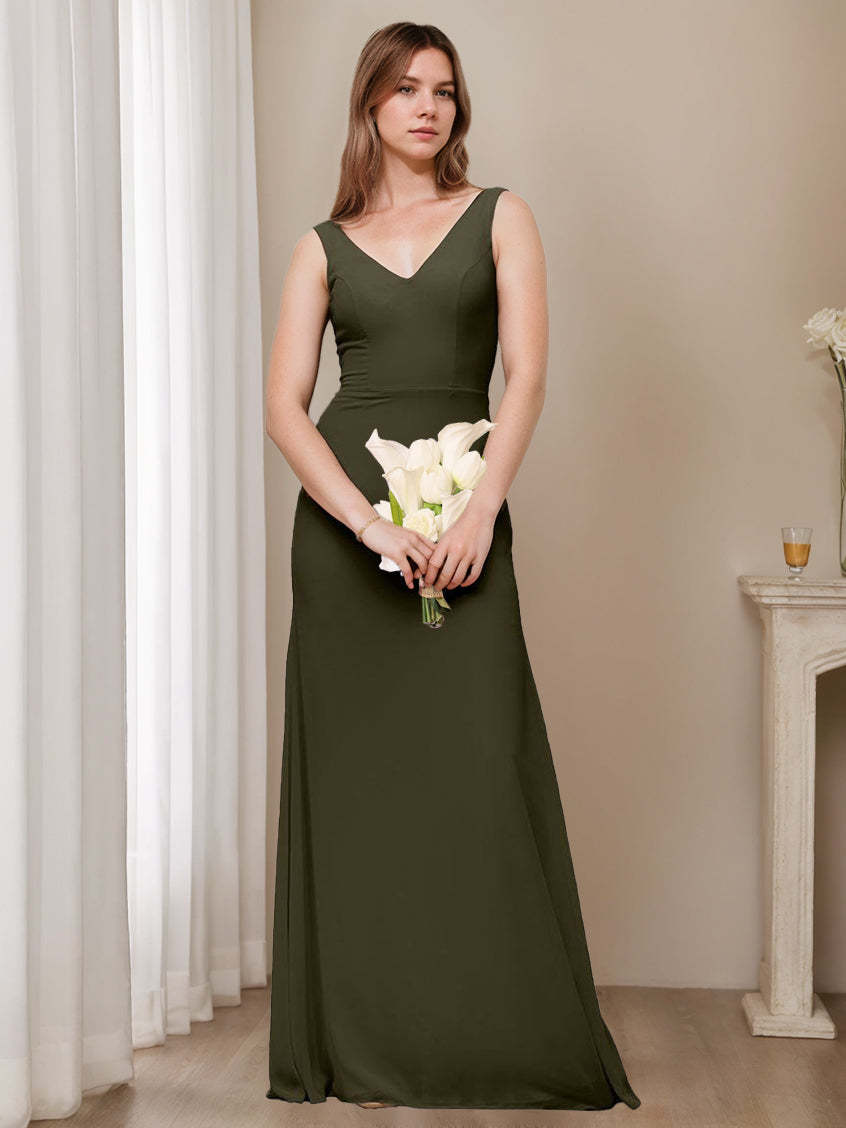Princess V-Neck A-Line Floor-Length Sleeveless Bridesmaid Dresses