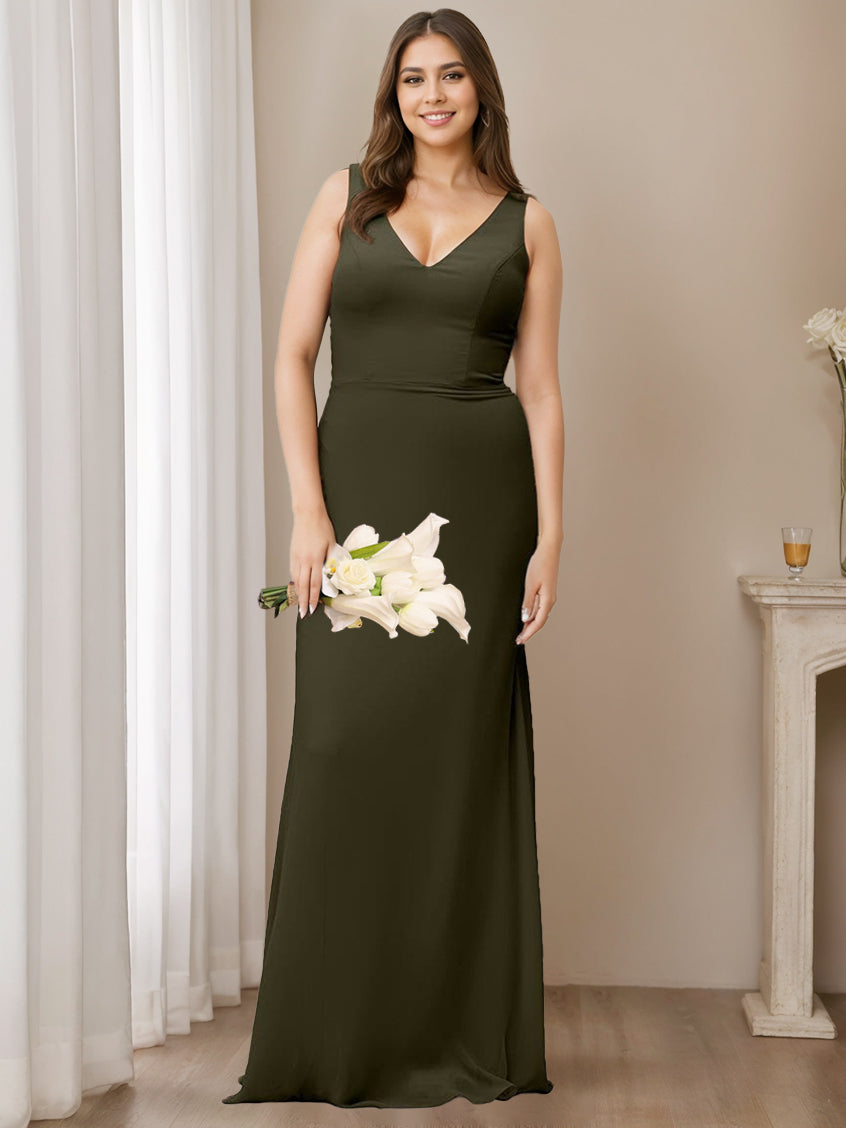 Princess V-Neck A-Line Floor-Length Sleeveless Bridesmaid Dresses