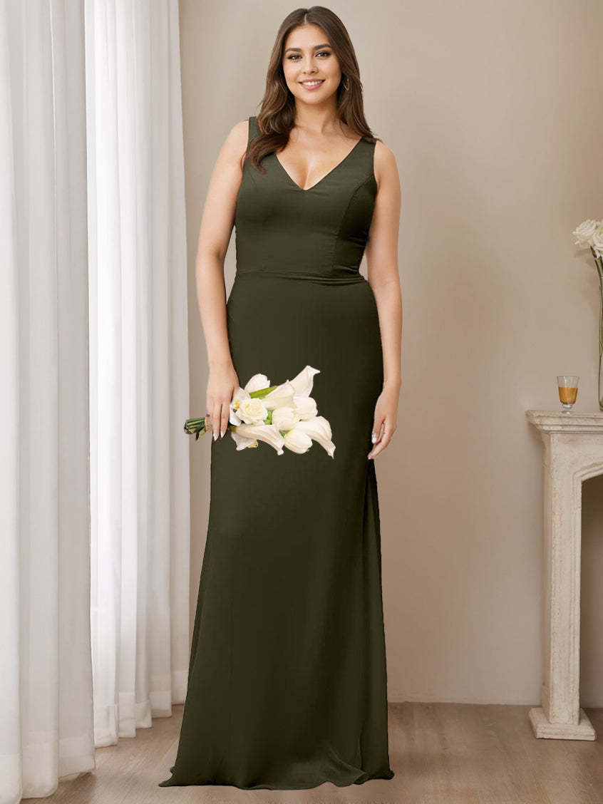 Princess V-Neck A-Line Floor-Length Sleeveless Bridesmaid Dresses
