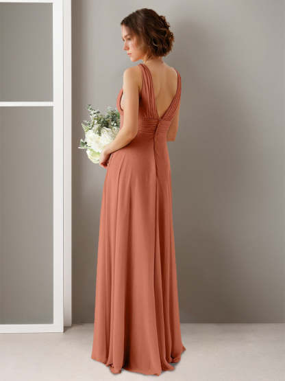 Princess A-Line Deep V-Neck Floor-Length Bridesmaid Dress with Side Split and Ruffles