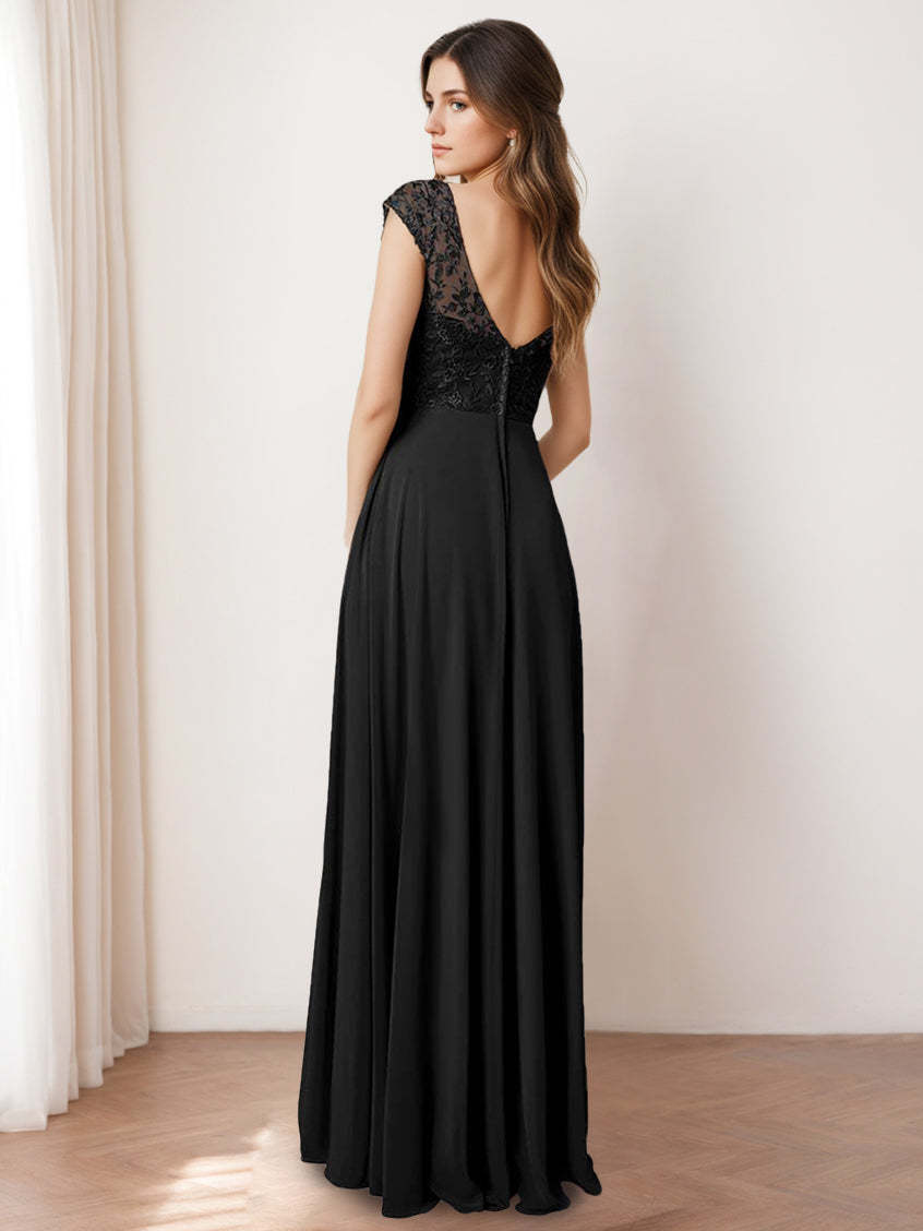 Princess A-Line Floor-Length Sleeveless Bridesmaid Dress with Lace Jewel Neckline