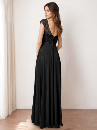 Princess A-Line Floor-Length Sleeveless Bridesmaid Dress with Lace Jewel Neckline