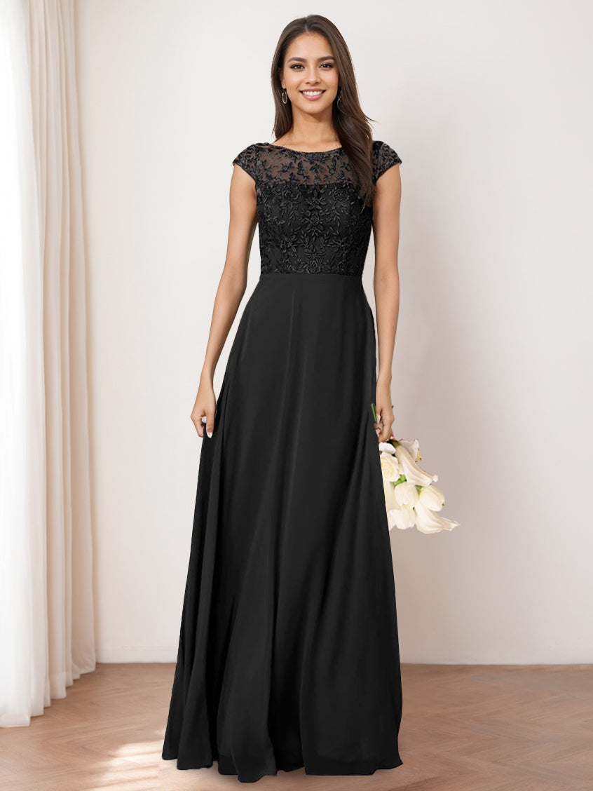 Princess A-Line Floor-Length Sleeveless Bridesmaid Dress with Lace Jewel Neckline