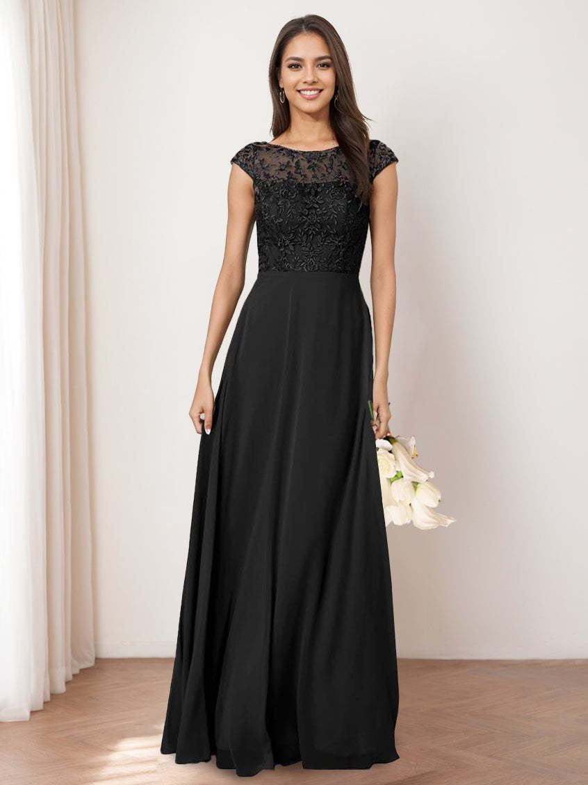 Princess A-Line Floor-Length Sleeveless Bridesmaid Dress with Lace Jewel Neckline