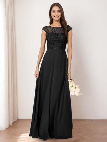 Princess A-Line Floor-Length Sleeveless Bridesmaid Dress with Lace Jewel Neckline