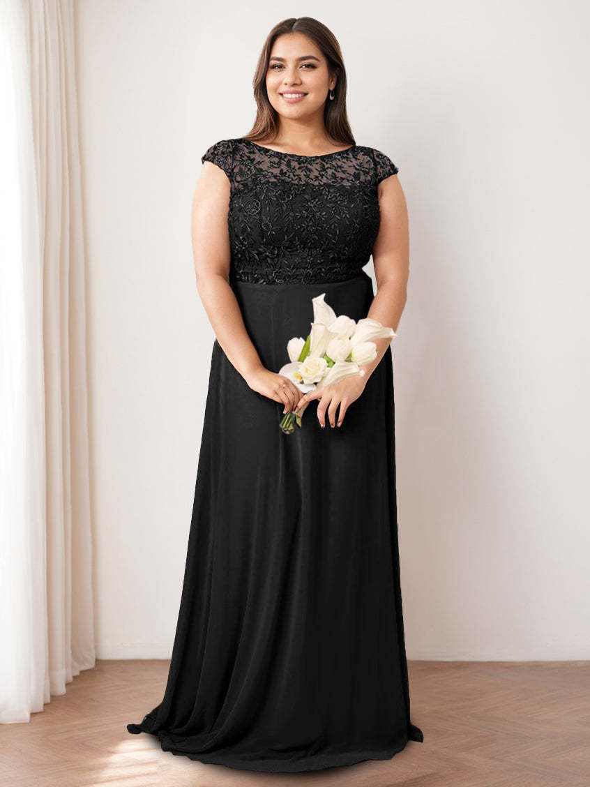 Princess A-Line Floor-Length Sleeveless Bridesmaid Dress with Lace Jewel Neckline