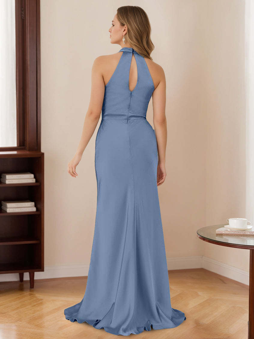 Floor-Length Halter Bridesmaid Dresses with Mermaid/Trumpet Silhouette