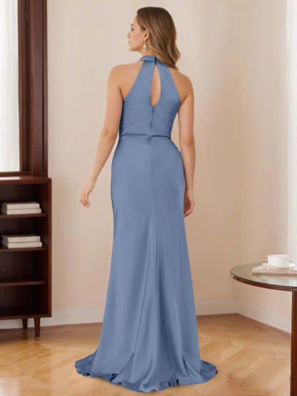 Floor-Length Halter Bridesmaid Dresses with Mermaid/Trumpet Silhouette