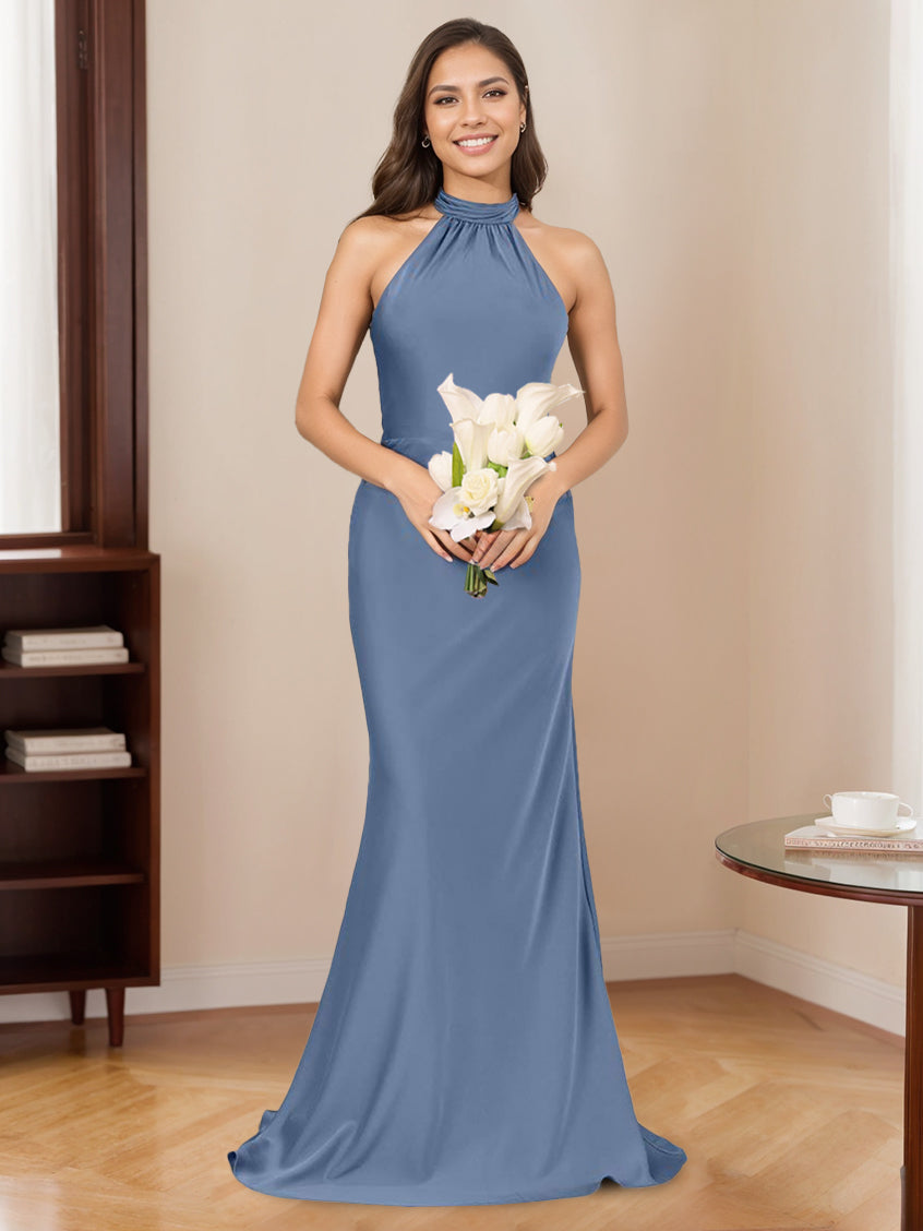 Floor-Length Halter Bridesmaid Dresses with Mermaid/Trumpet Silhouette