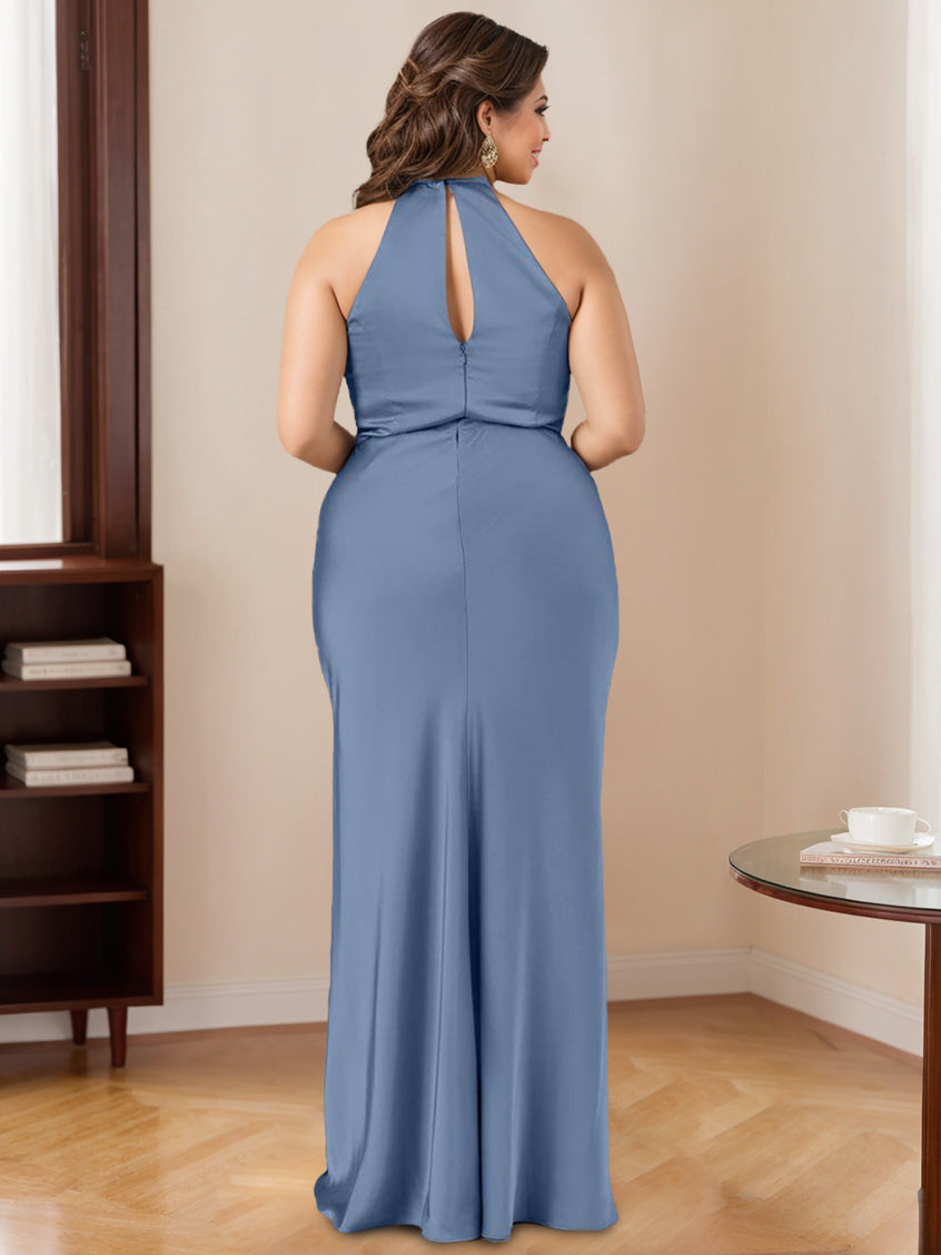 Floor-Length Halter Bridesmaid Dresses with Mermaid/Trumpet Silhouette