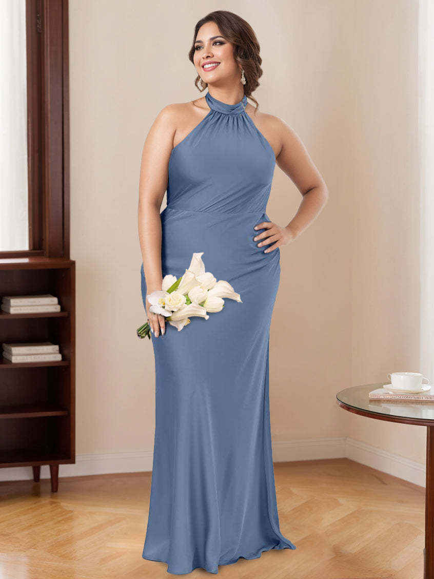 Floor-Length Halter Bridesmaid Dresses with Mermaid/Trumpet Silhouette