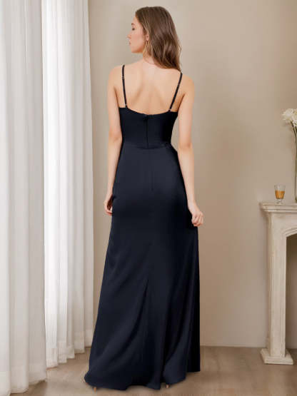 Princess A-Line Floor-Length Bridesmaid Dress with Spaghetti Straps and Side Split