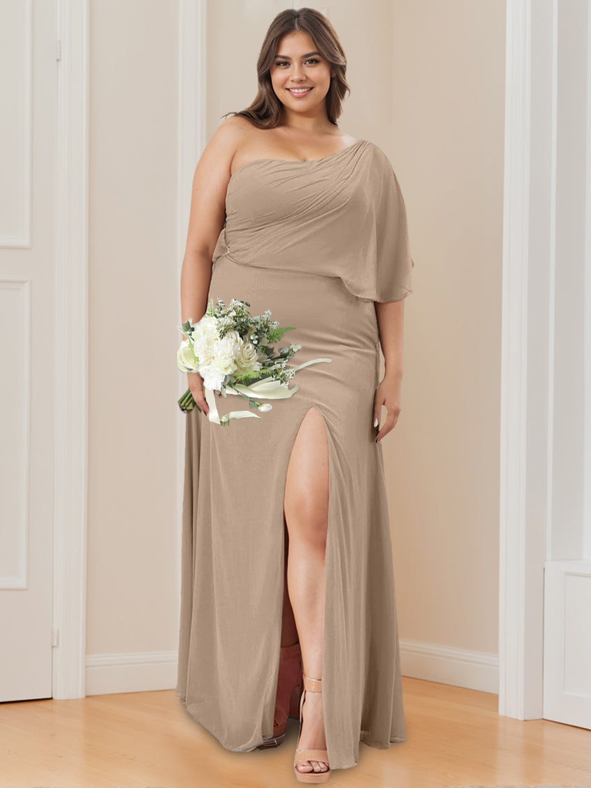 One-Shoulder Floor-Length A-Line Bridesmaid Dress with Side Split