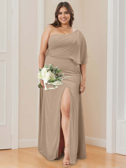 One-Shoulder Floor-Length A-Line Bridesmaid Dress with Side Split