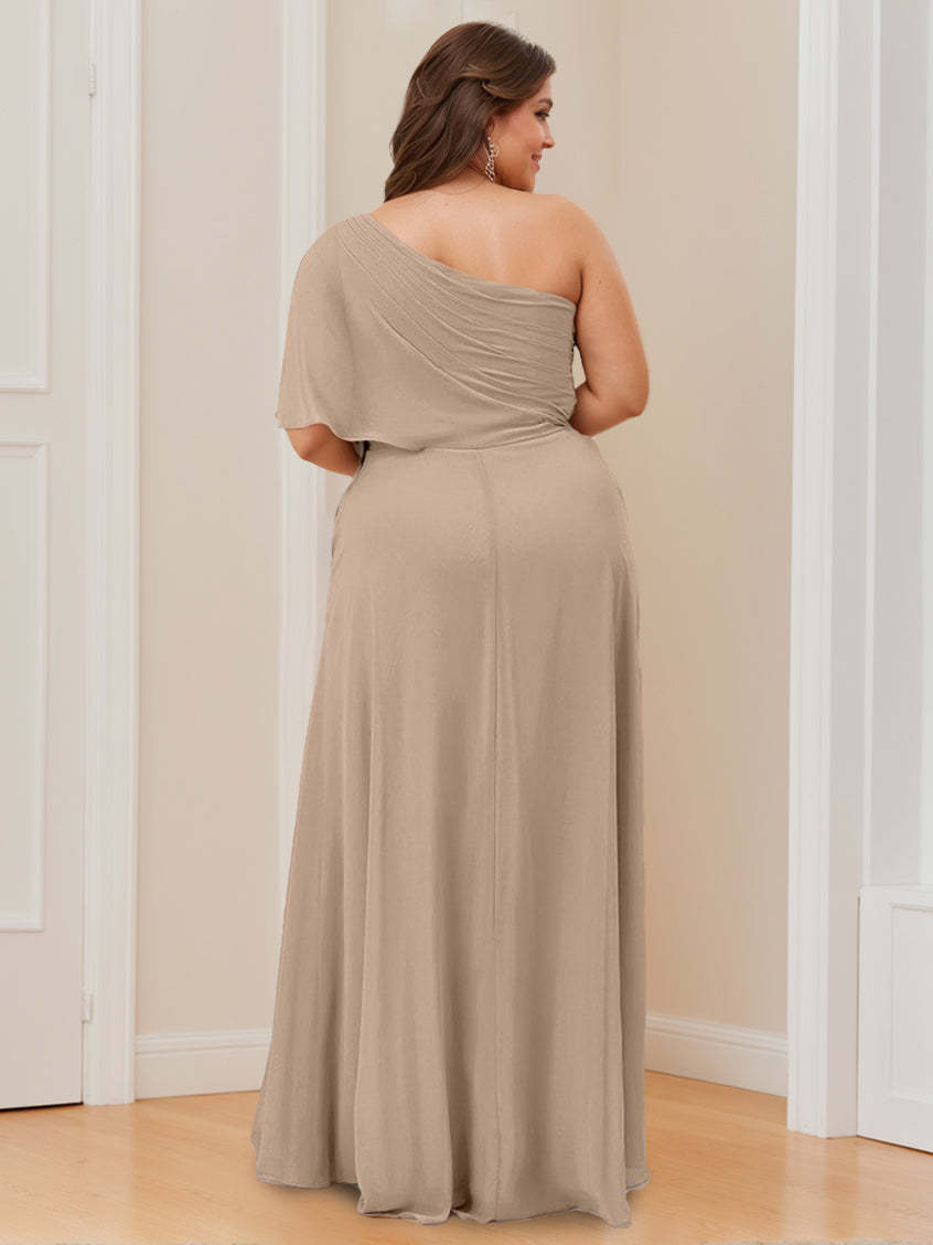 One-Shoulder Floor-Length A-Line Bridesmaid Dress with Side Split