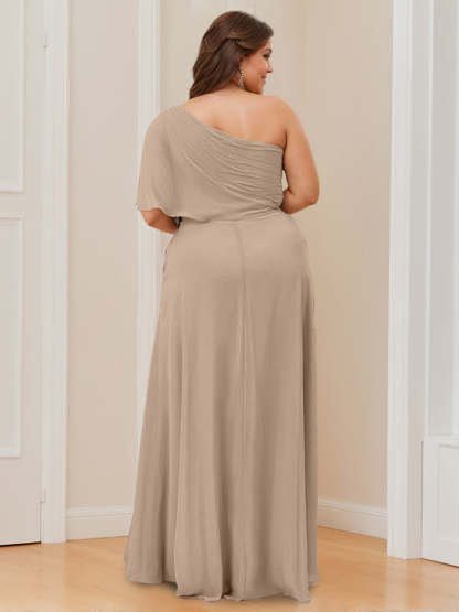 One-Shoulder Floor-Length A-Line Bridesmaid Dress with Side Split