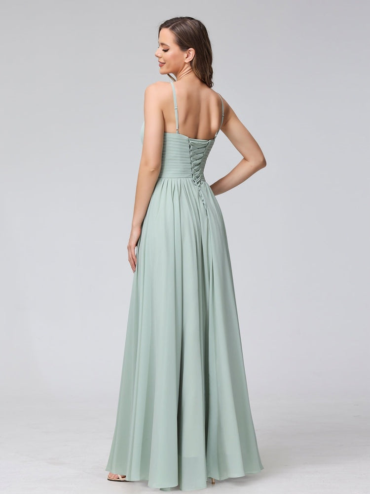 Floor-Length Halter Sleeveless A-Line/Princess Bridesmaid Dresses with Ruffles