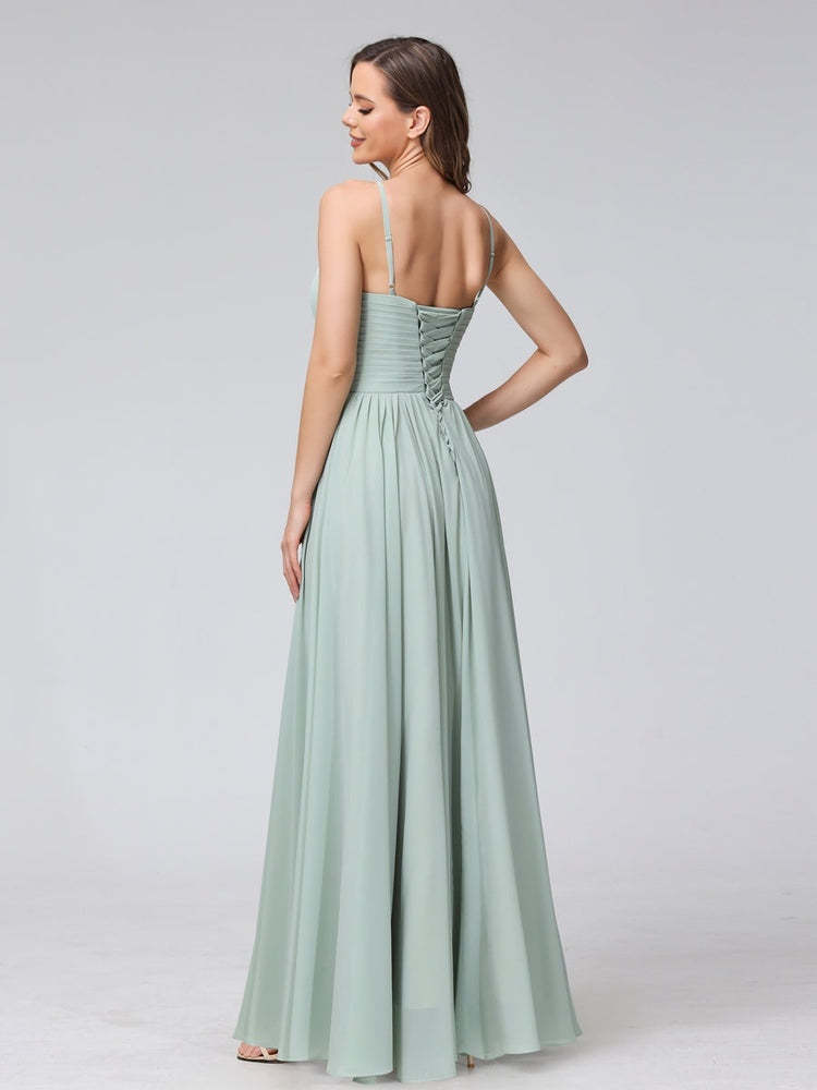 Floor-Length Halter Sleeveless A-Line/Princess Bridesmaid Dresses with Ruffles
