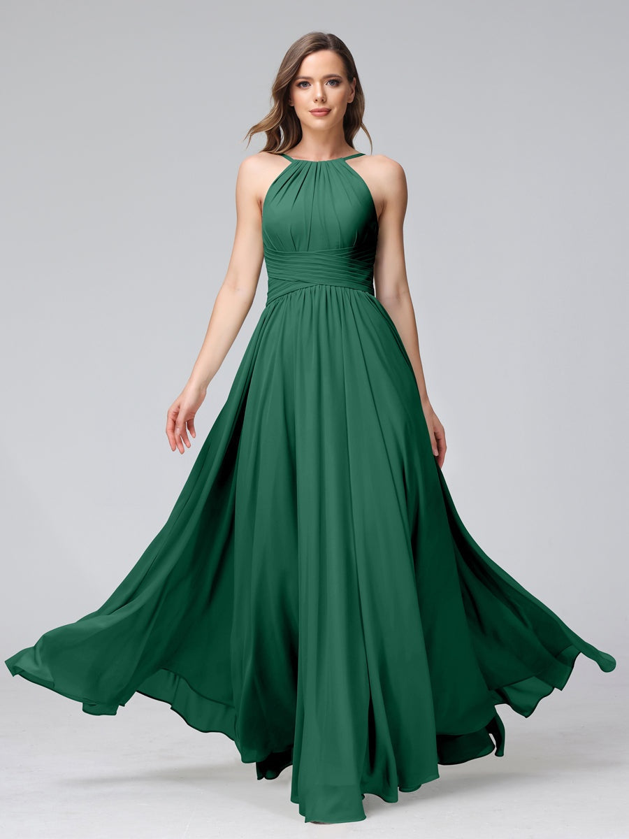 Floor-Length Halter Sleeveless A-Line/Princess Bridesmaid Dresses with Ruffles
