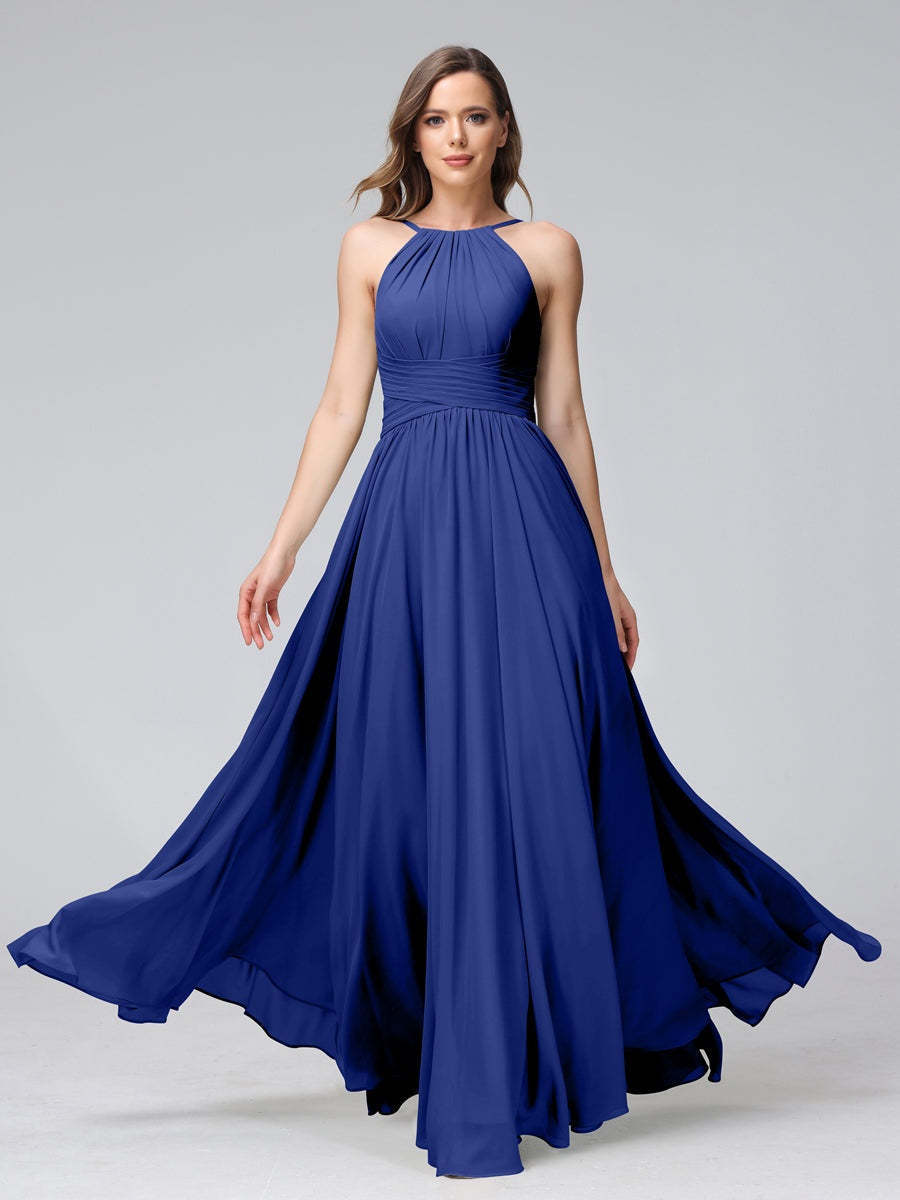 Floor-Length Halter Sleeveless A-Line/Princess Bridesmaid Dresses with Ruffles