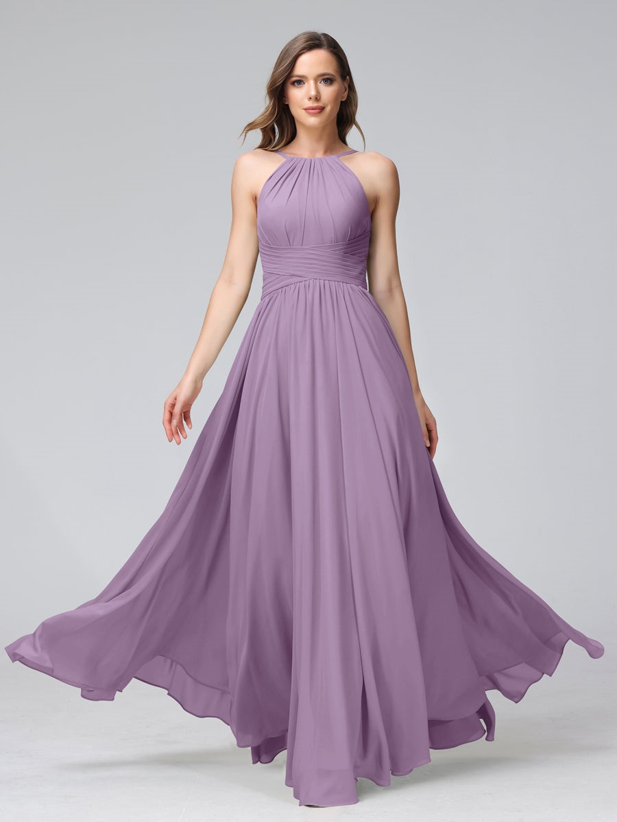 Floor-Length Halter Sleeveless A-Line/Princess Bridesmaid Dresses with Ruffles