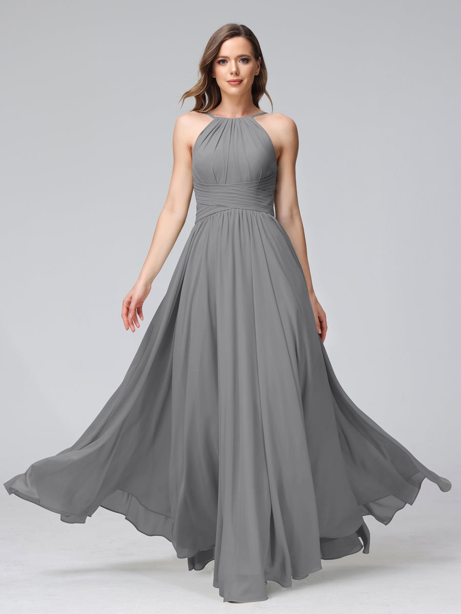 Floor-Length Halter Sleeveless A-Line/Princess Bridesmaid Dresses with Ruffles