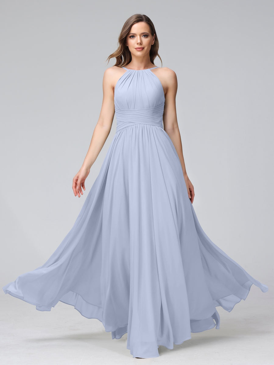Floor-Length Halter Sleeveless A-Line/Princess Bridesmaid Dresses with Ruffles