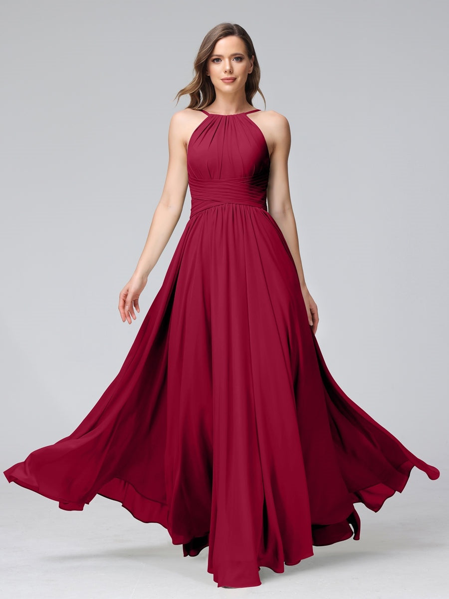 Floor-Length Halter Sleeveless A-Line/Princess Bridesmaid Dresses with Ruffles